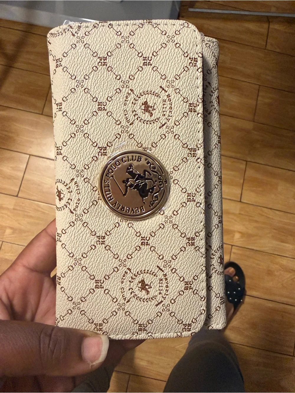 Beverly Hills Polo Club Cream Wallet Phone Case with Brown Monogram